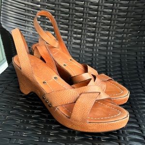 Frye Leather Ankle Wrap Strappy Sandals Tan Brown